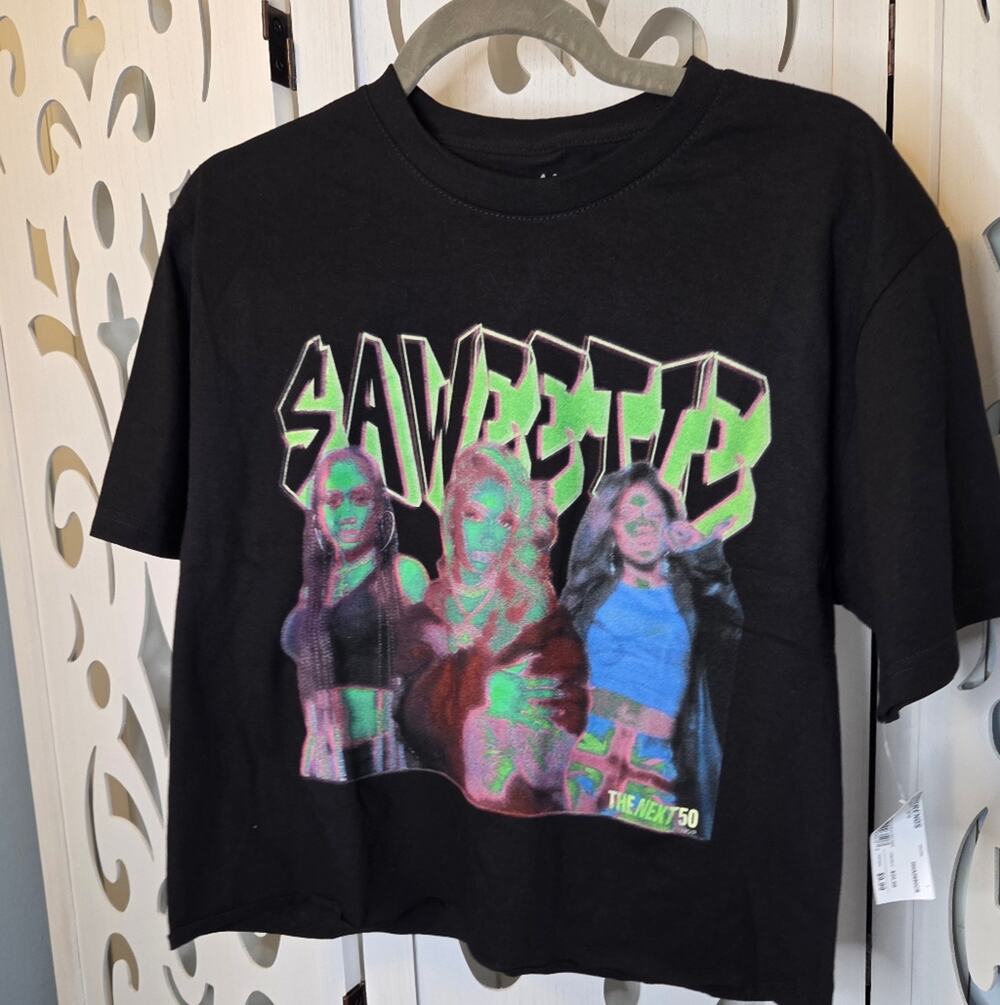 Saweetie Crop Top T Shirt Medium Black Graphic Rap Hip Hop Tee 100% Cotton NWT